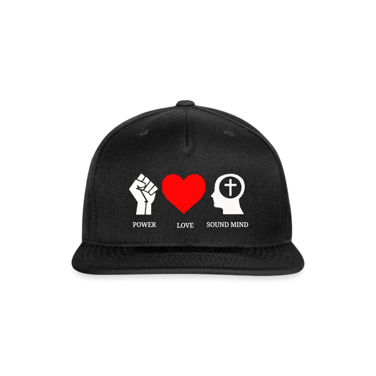 Power Love Sound Mind Snapback Cap - black