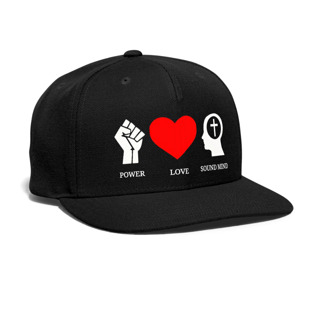 Power Love Sound Mind Snapback Cap - black