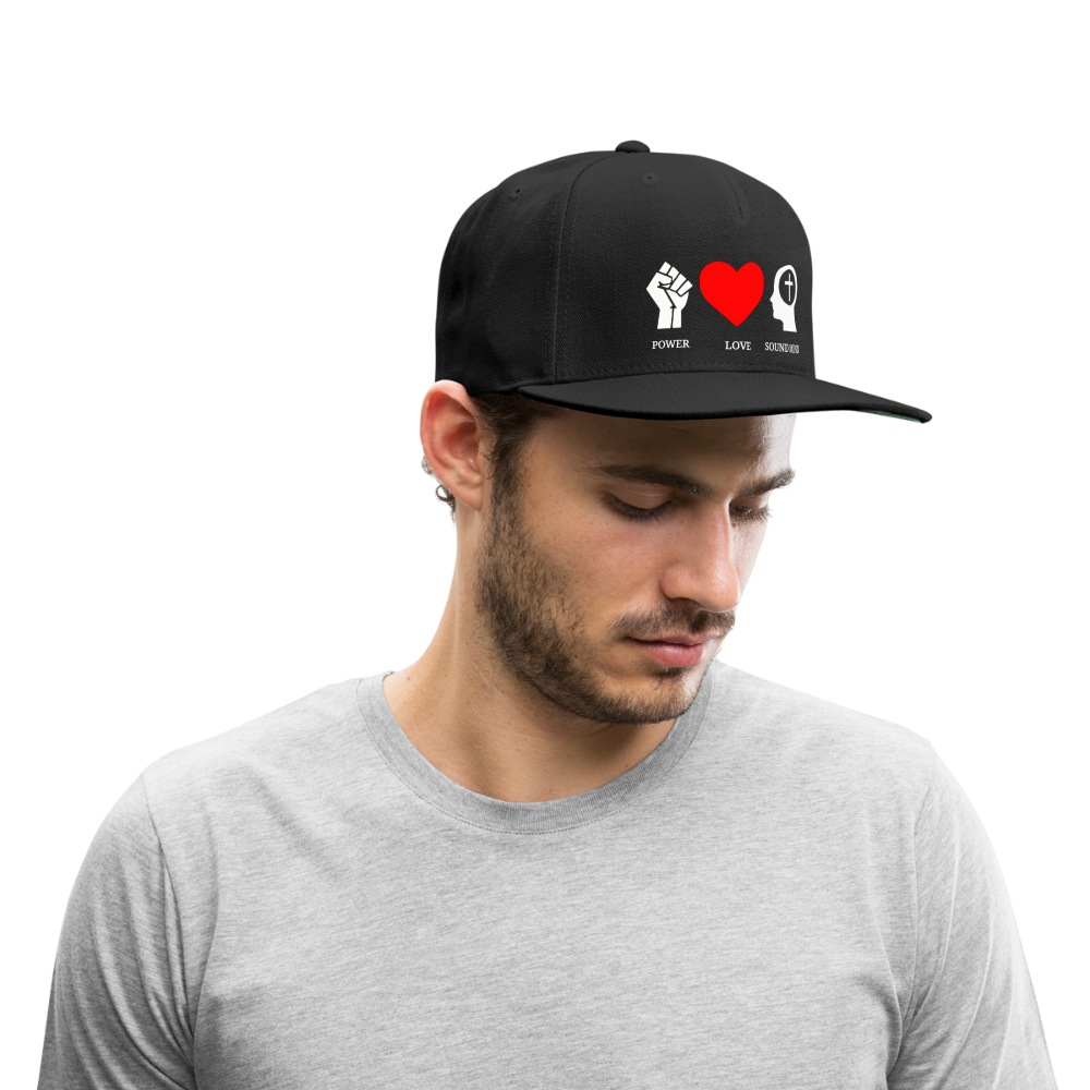 Power Love Sound Mind Snapback Cap - black